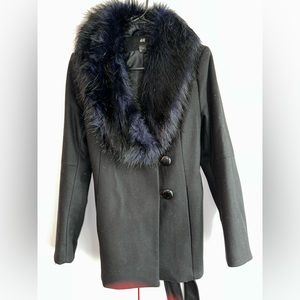 H&M Black Jacket with Faux Fur Collar Size 8US